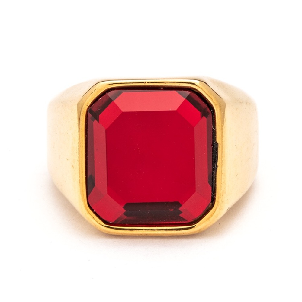 Vintage-Inspired Gold Stainless Steel & Red Gemstone Ring